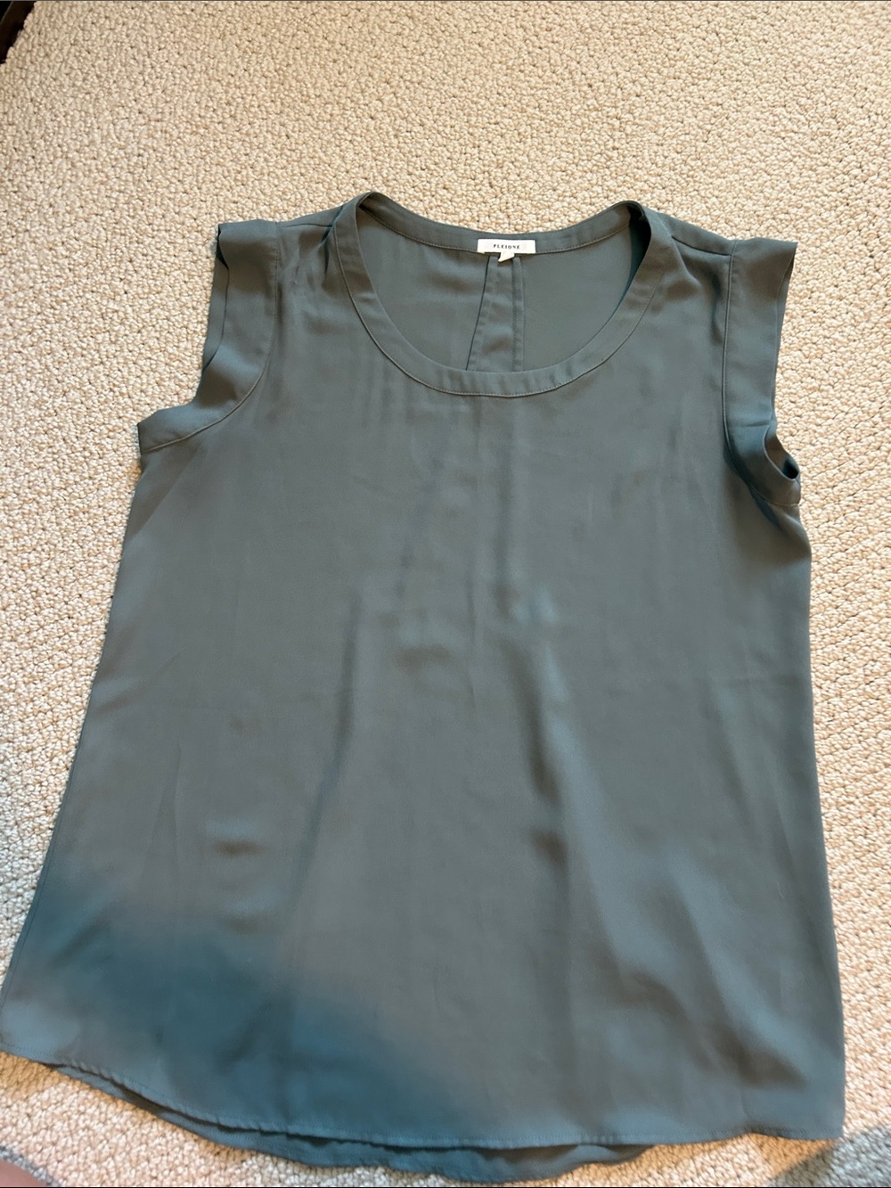 Pleione Olive Green Cap-Sleeve Round Neck Blouse